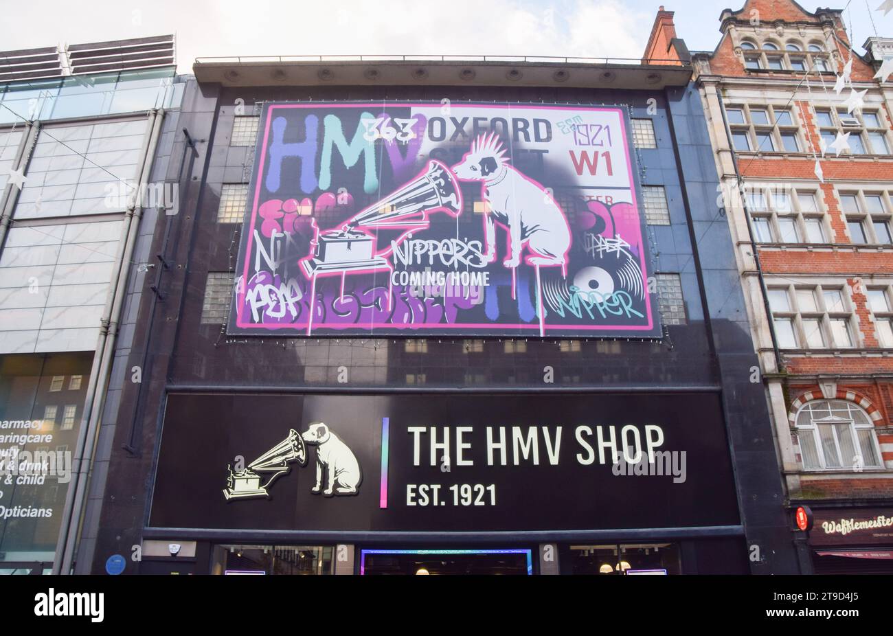 London, UK. 24th November 2023. Exterior view of HMV as the iconic