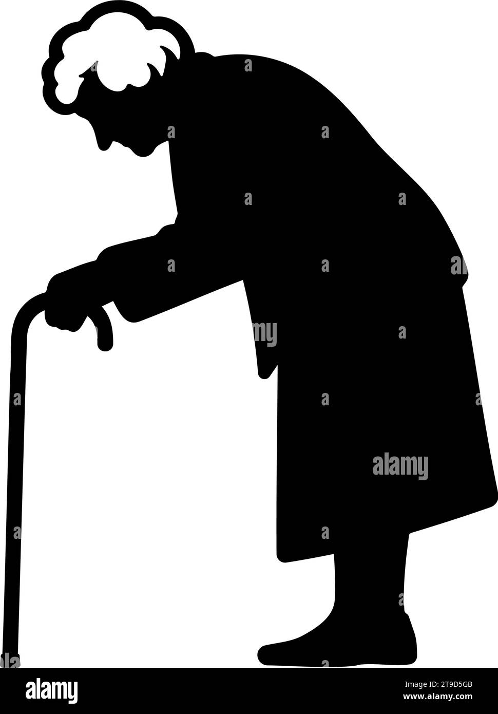 Elderly woman with cane silhouette. Vector illustration Stock Vector ...
