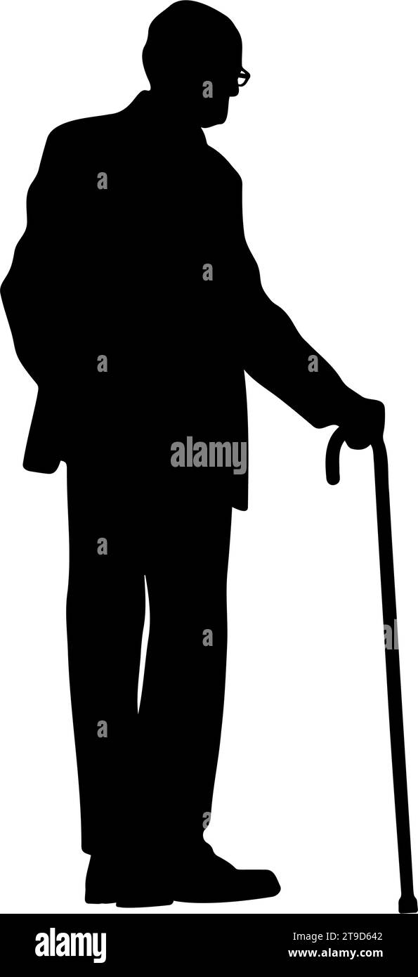 Old man with cane silhouette. Vector illustration Stock Vector