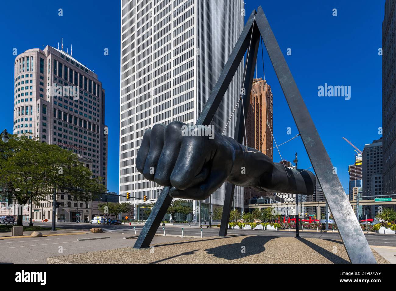 The Fist stands as a memorial to boxer Joe Louis on Detroit's Hart