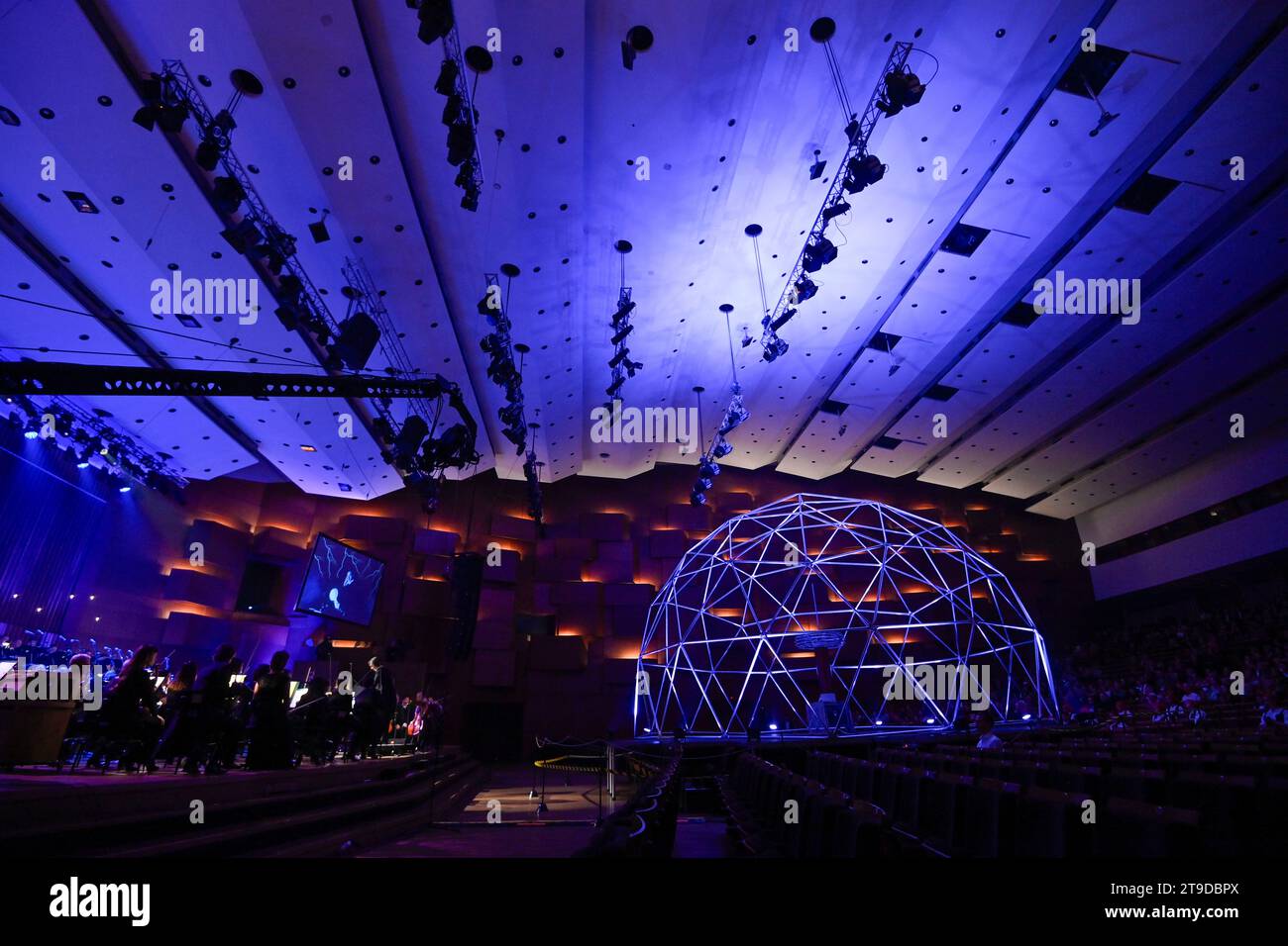 Zagreb, Croatia. 24th Nov, 2023. A Tesla coil was used in the program of the Zagreb Philharmonic Off-cycle concert 'Tesla Waves' at Vatroslav Lisinski concert hall in Zagreb, Croatia on November 24, 2023. This is the first time in the world that a symphony orchestra played on a Tesla coil. Photo: Igor Soban/PIXSELL Credit: Pixsell/Alamy Live News Stock Photo