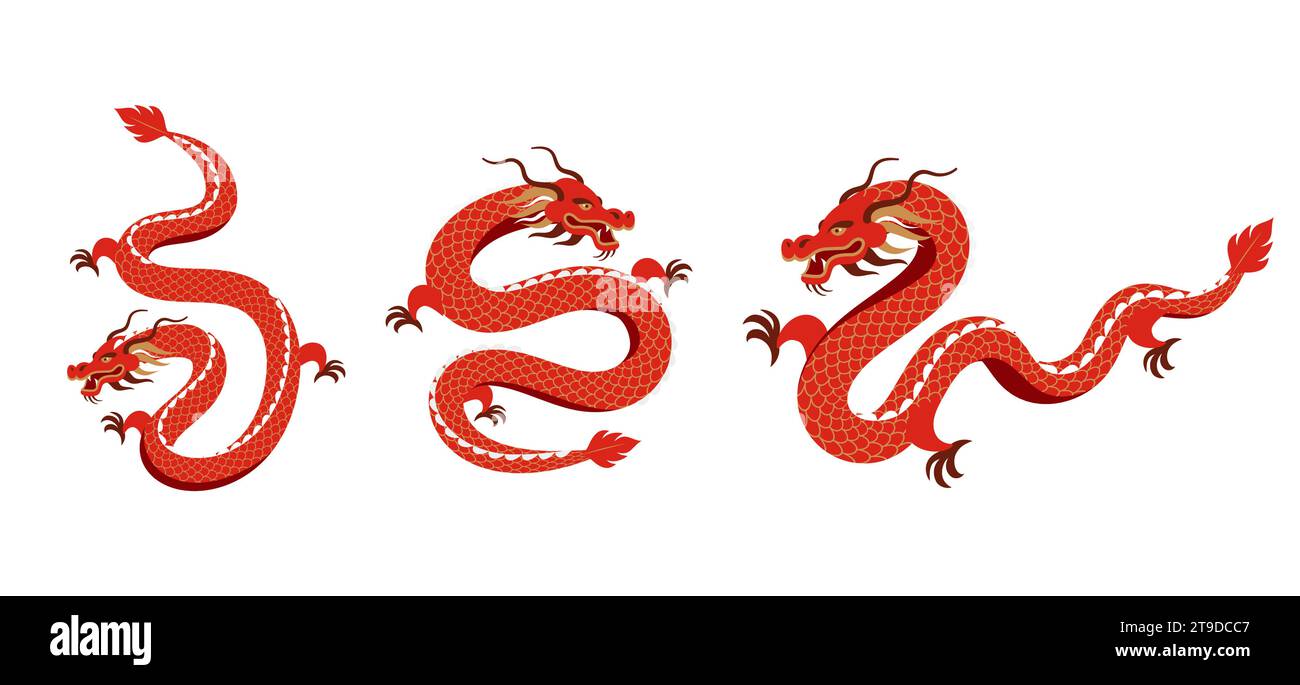 Red Dragon illustrations collection. Chinese new year 2024 year of the ...