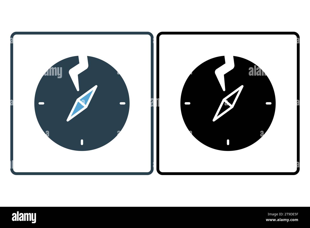 broken compass icon. confusion in navigation or decision-making. solid icon style. simple vector design editable Stock Vector