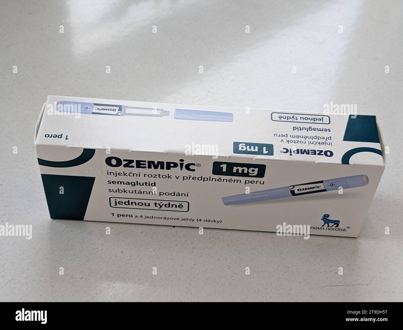Prague,Czech republic- June 22 2023: Ozempic box. Czech version of ozempic medication. Diabetes treatment in Czech republic. Package of semaglutide. Stock Photo