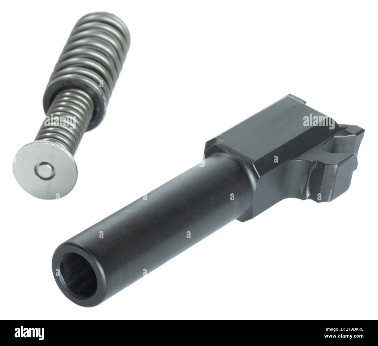 Field stripped barrel and recoil spring with guide rod for a 9 mmaemi
