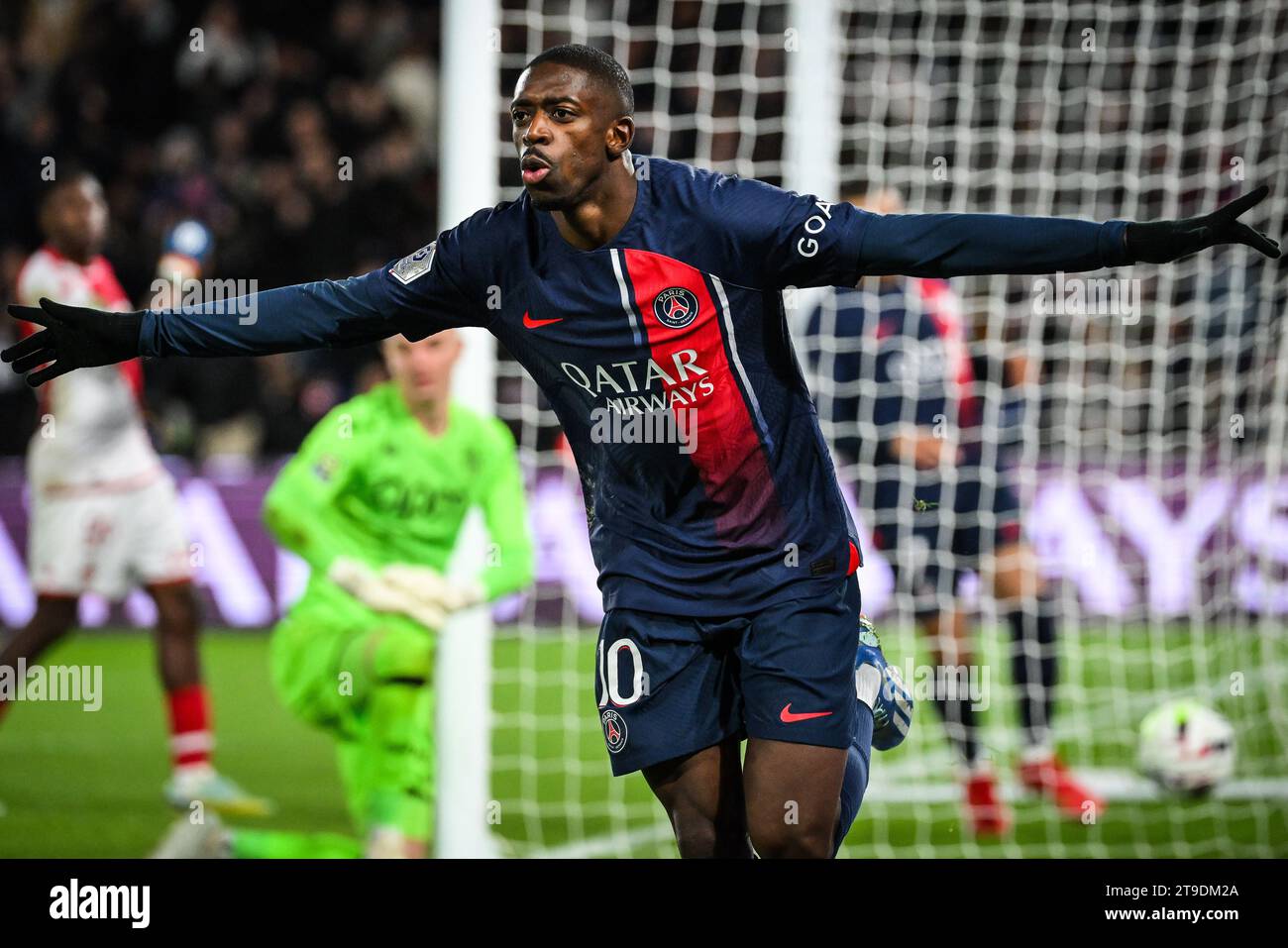 Ousmane DEMBELE Of PSG Celebrates His Goal During The French 