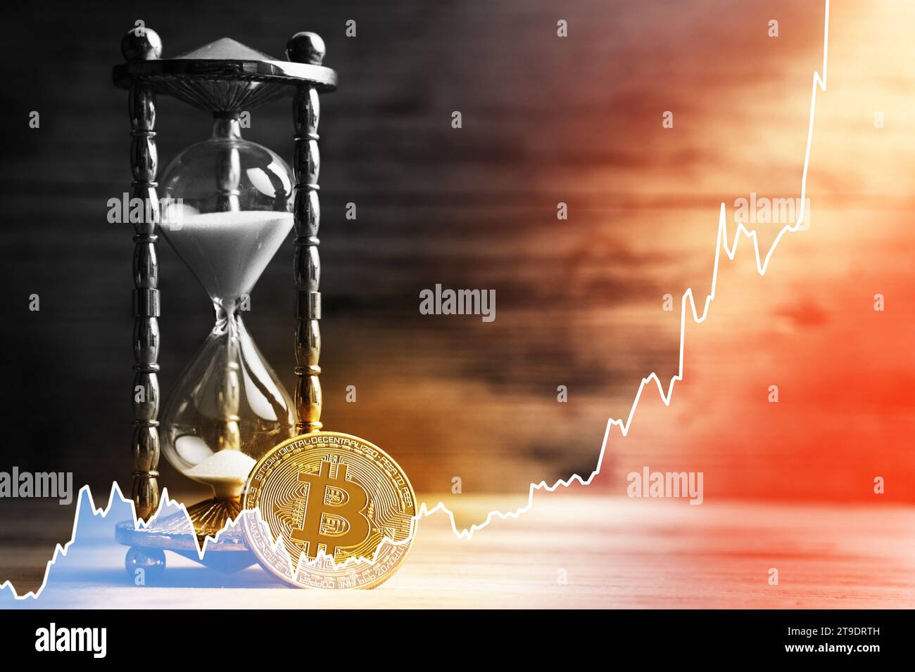Hourglass and sparkline chart showing bitcoin cryptocurrency market price  rise during long period of time Stock Photo - Alamy