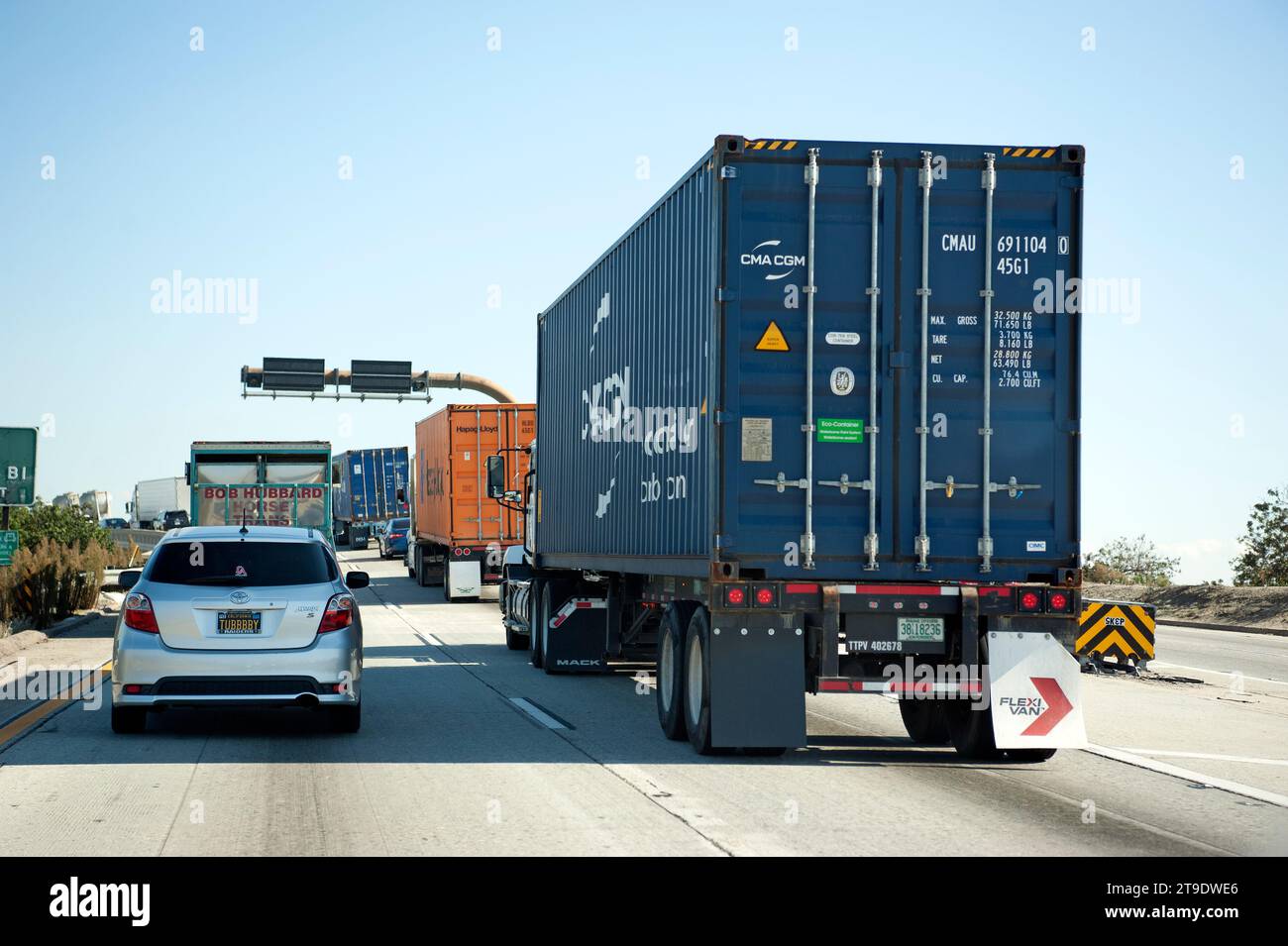 Freeway overloaded with trucks in the area of downtown Los Angeles, California Stock Photo
