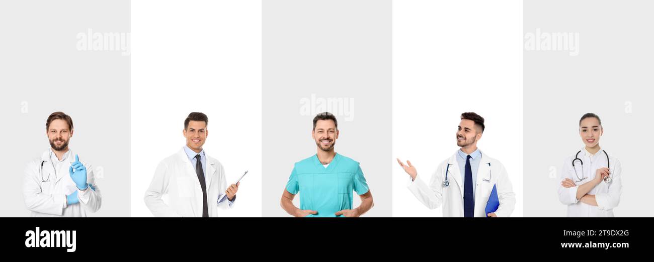 Medical nurses on white background, set of photos Stock Photo