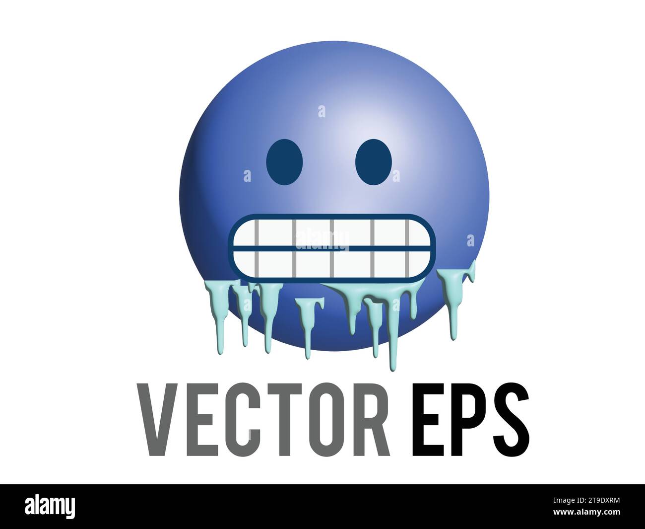 Gradient blue cold, freezing face 3D icon with gritted teeth Stock Vector