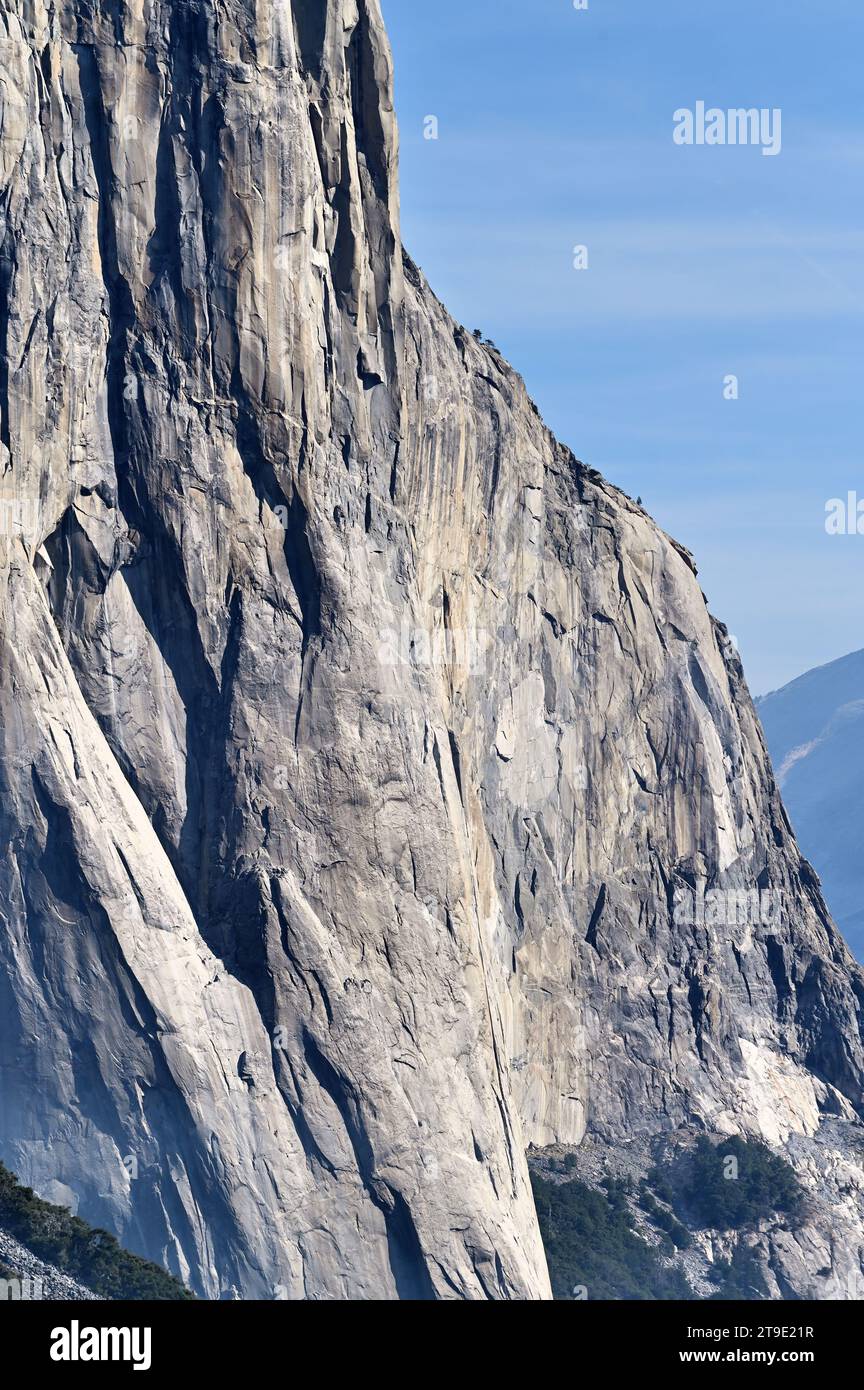 Yosemite National Park, California, USA. A closeup of the sheer granite facing of famed El Capitan in Yosemite National Park. Stock Photo