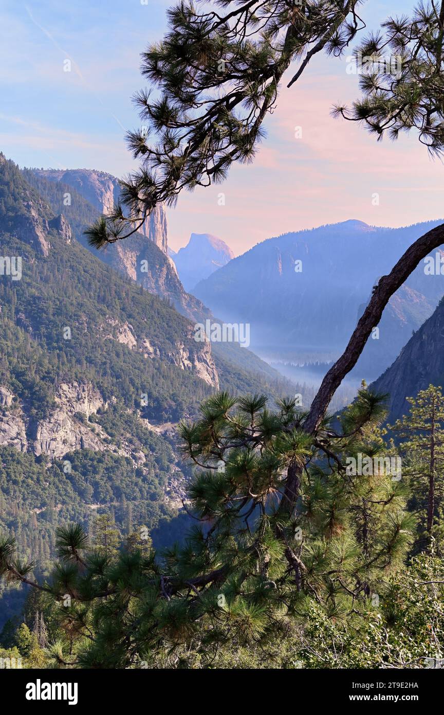 Yosemite National Park, California, USA. Steep mountain slopes provide ...