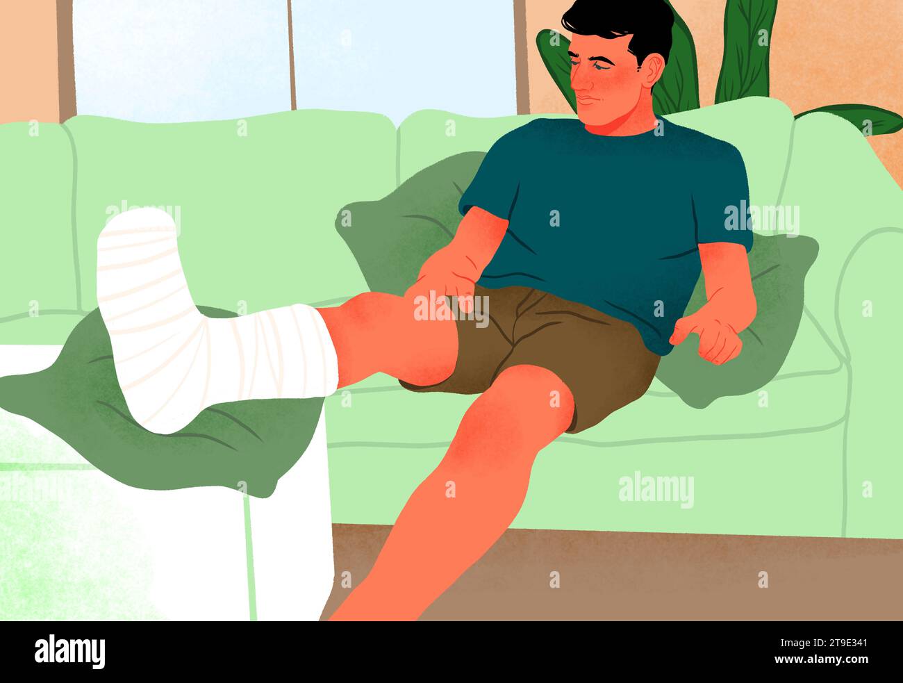 Man with cast on leg, illustration Stock Photo Alamy