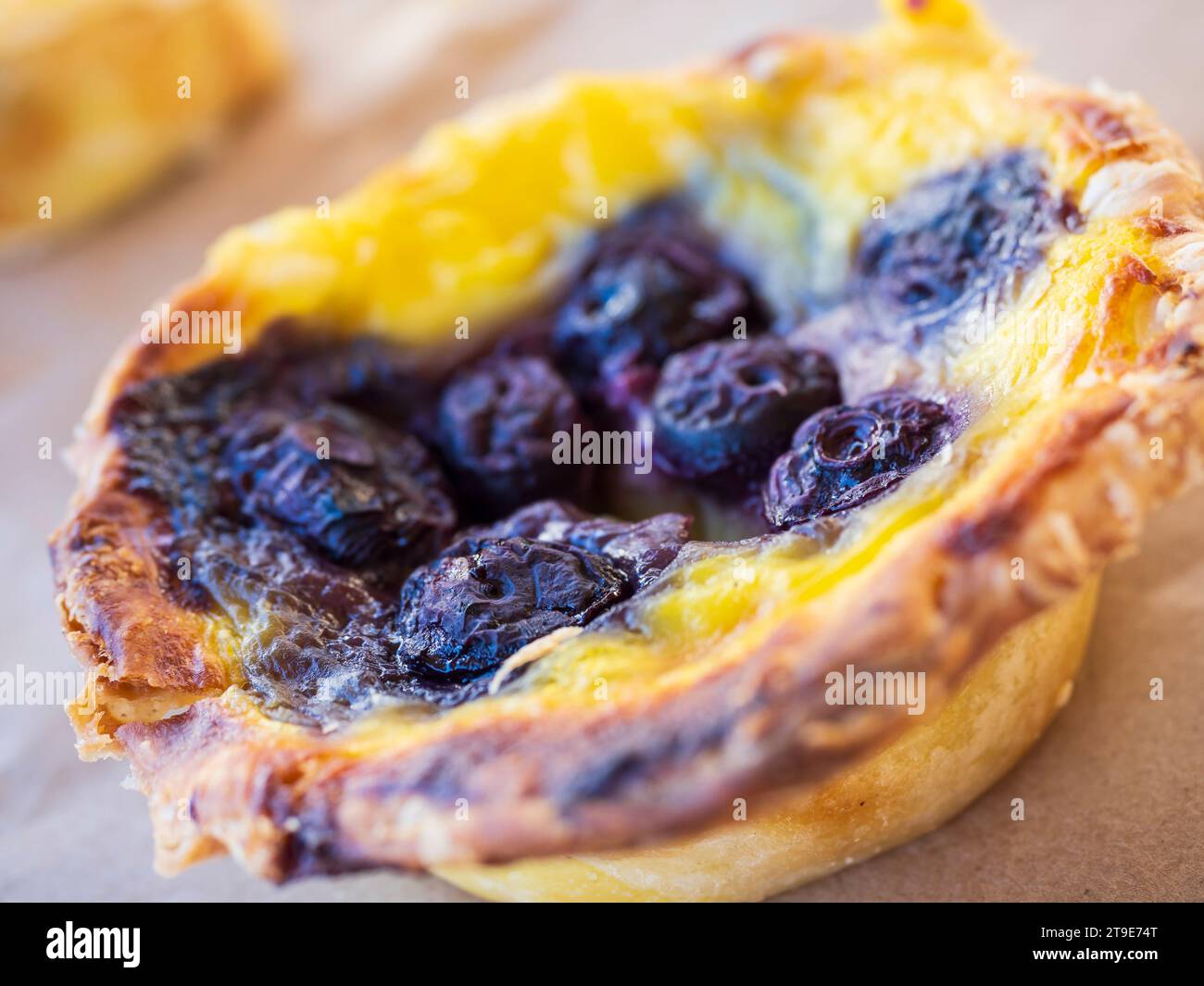A homemade blueberry tart in a farmer's market in South Australia. Stock Photo