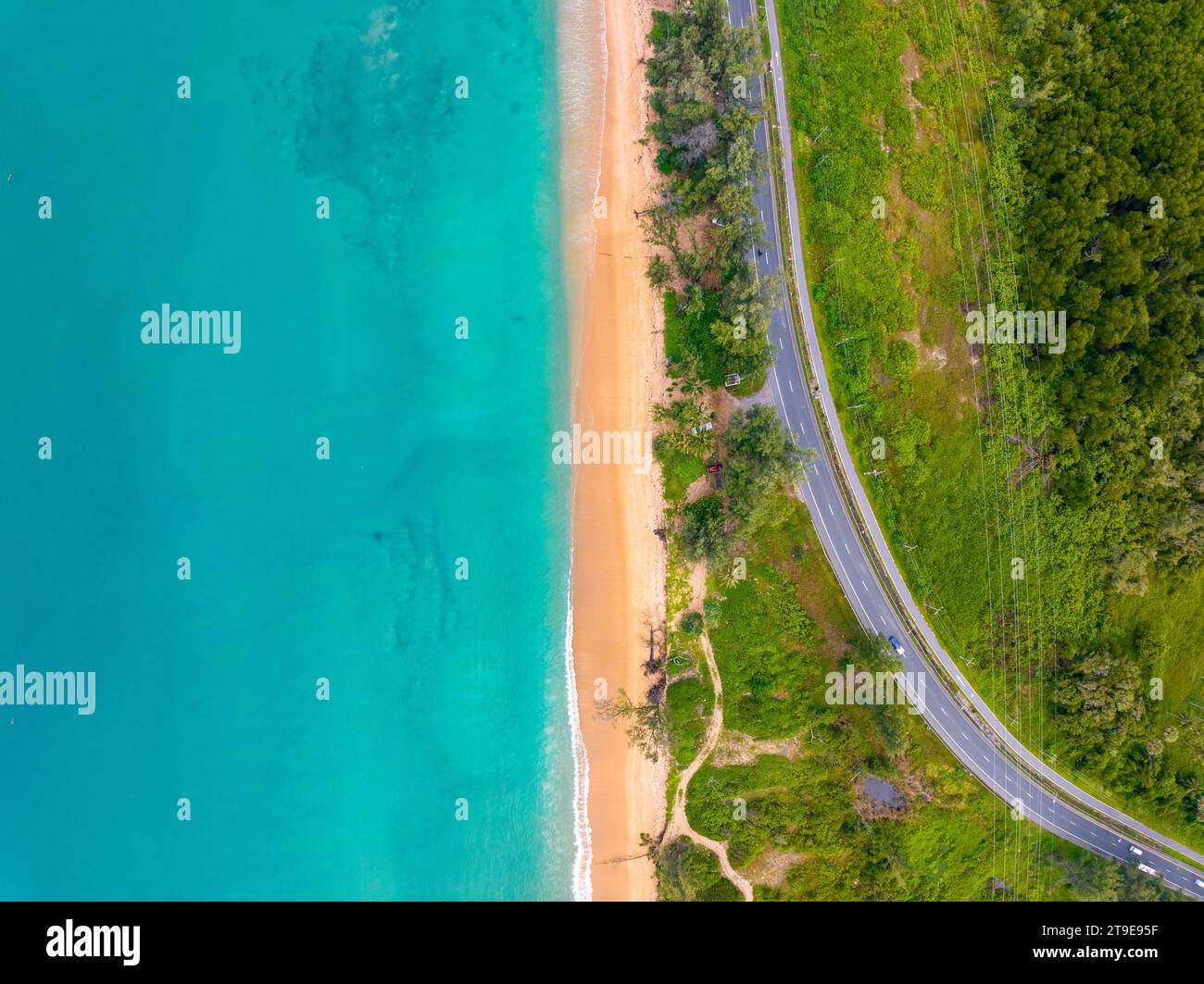 Aerial view seashore with road around the Phuket island Thailand, Beautiful seacoast view at open sea in summer season,Nature and Travel background Stock Photo