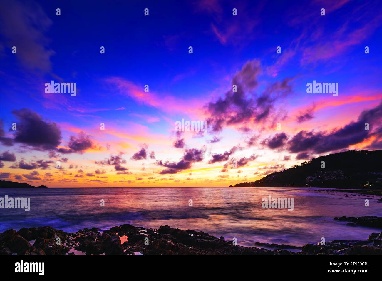 Landscape nature beautiful light sunset or sunrise sky over sea ...