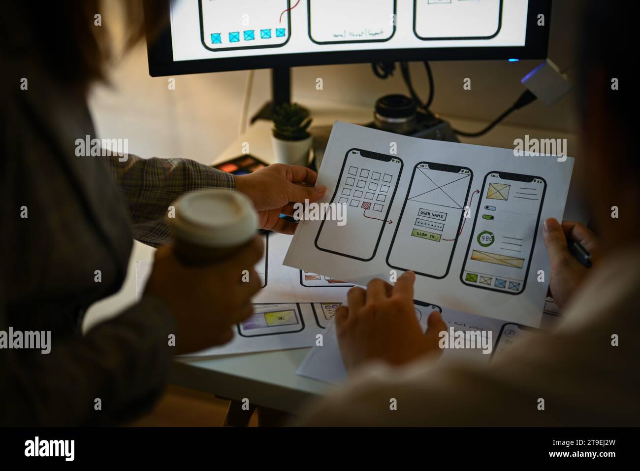 Creative designer team working with template layout framework for ...