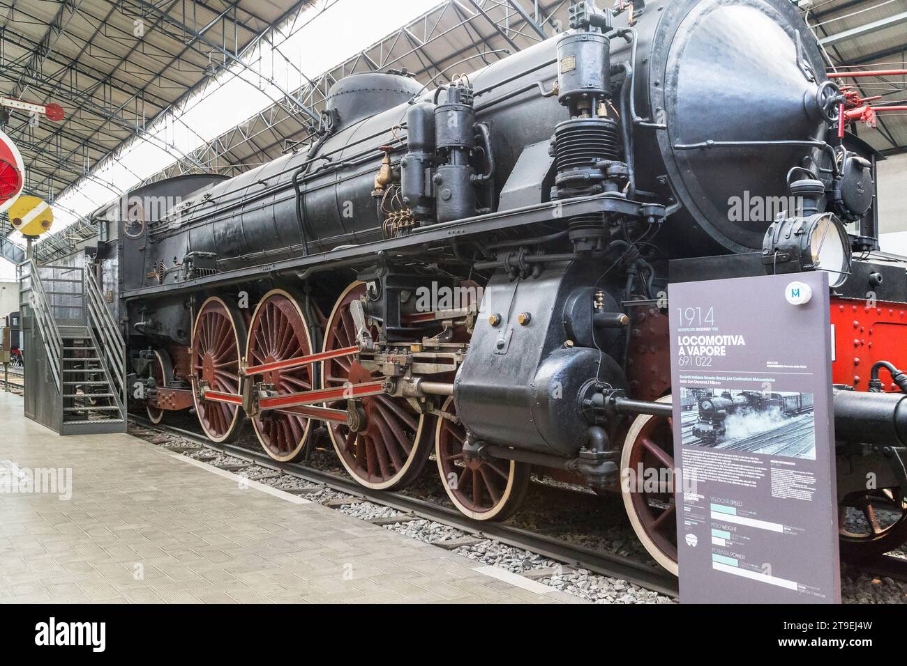 MILAN, ITALY - MAY 19, 2018: This is a exhibit of the collection of locomotives beginning of the twentieth century in the Museum of Science and Techno Stock Photo