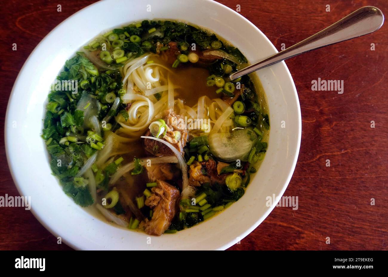 Pho Bo, Vietnamese rice noodle soup with beef and lots of fresh herbs ...