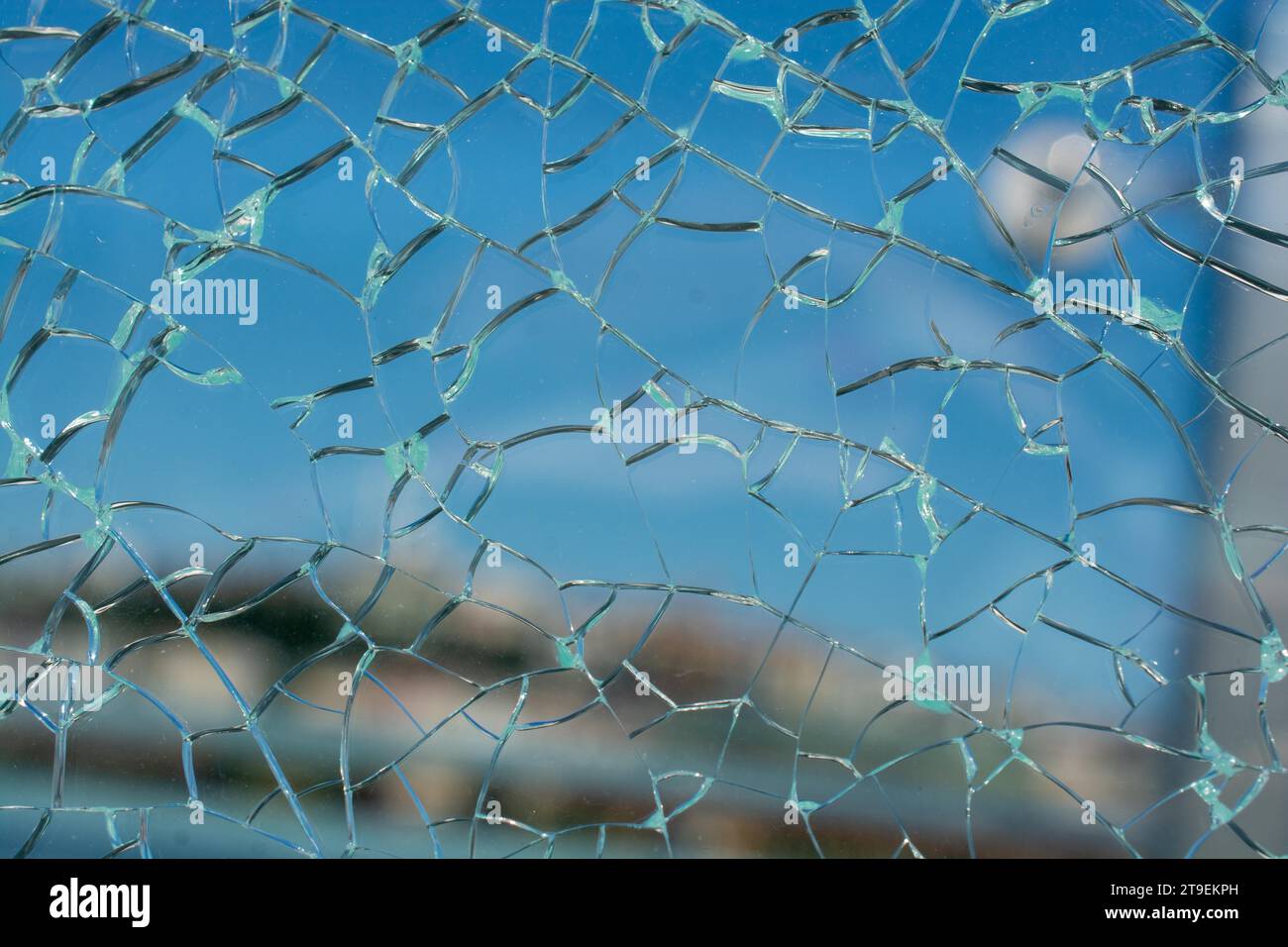 Broken tempered glass. Cracked glass texture Stock Photo