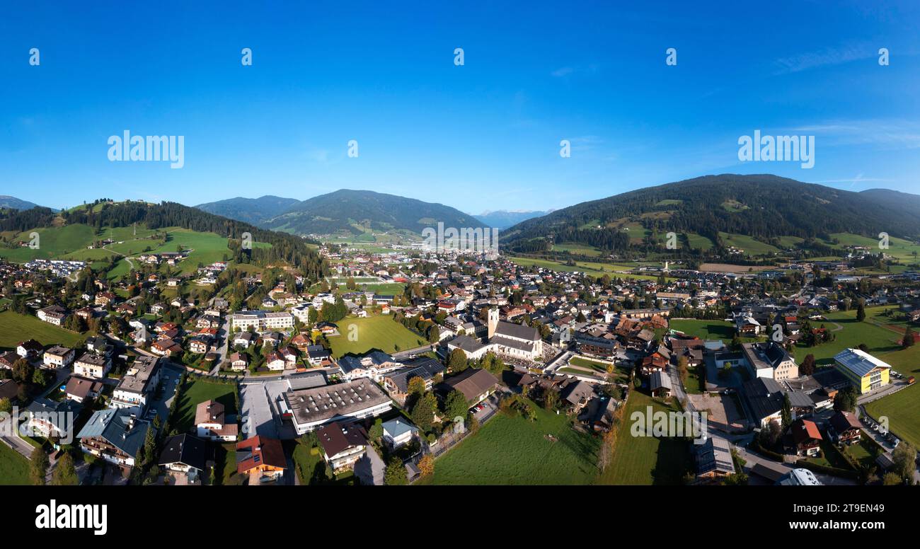 Drone image, view of the village, Altenmark im Pongau, Salzburg province, Austria Stock Photo