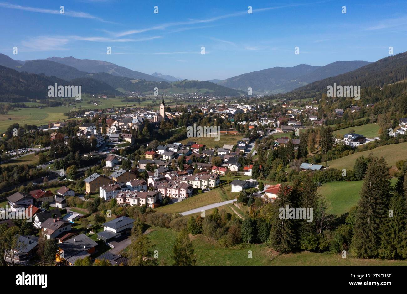 Drone shot, location shot, Radstadt, Pongau, Salzburg province, Austria Stock Photo