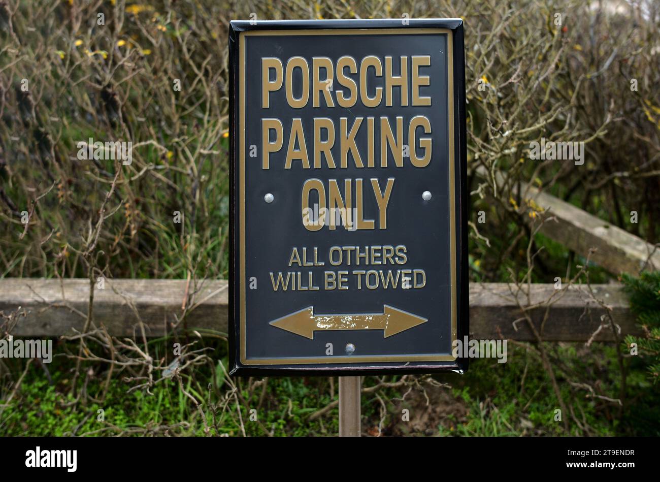 Porsche Parking Only, sign at the car park of the cult restaurant Sansibar, Rantum, North Sea island of Sylt, North Frisia, Schleswig-Holstein Stock Photo