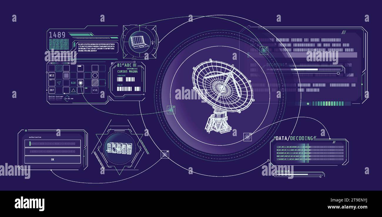 HUD interface for processing and storing radio telescope data. Stock Vector