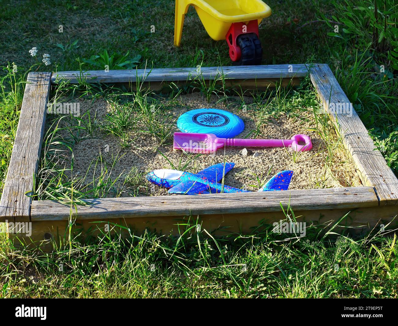 Children's toys in the sandbox, in summer Stock Photo