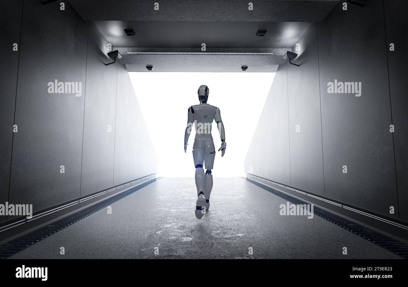 Sport science technology with rear view 3d rendering assistant robot