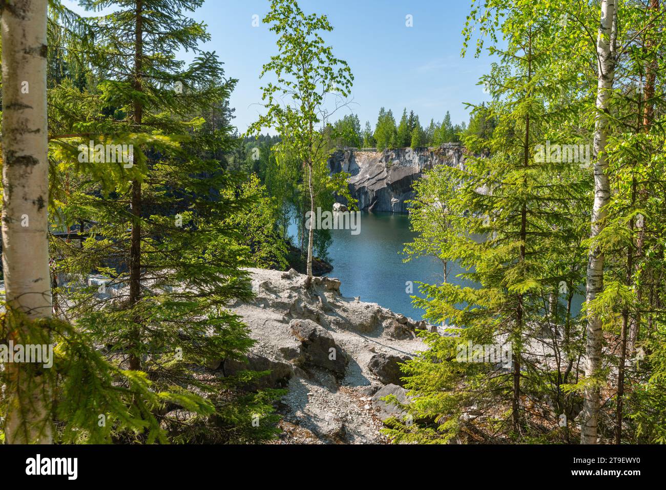 Ruskeala Park, a lake among marble rocks on the site of an old quarry ...