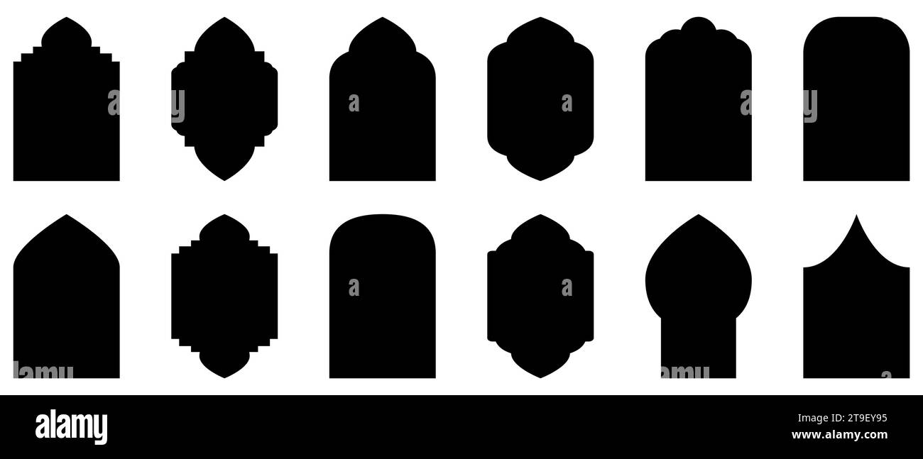 Set of oriental style Islamic windows and arches with modern boho