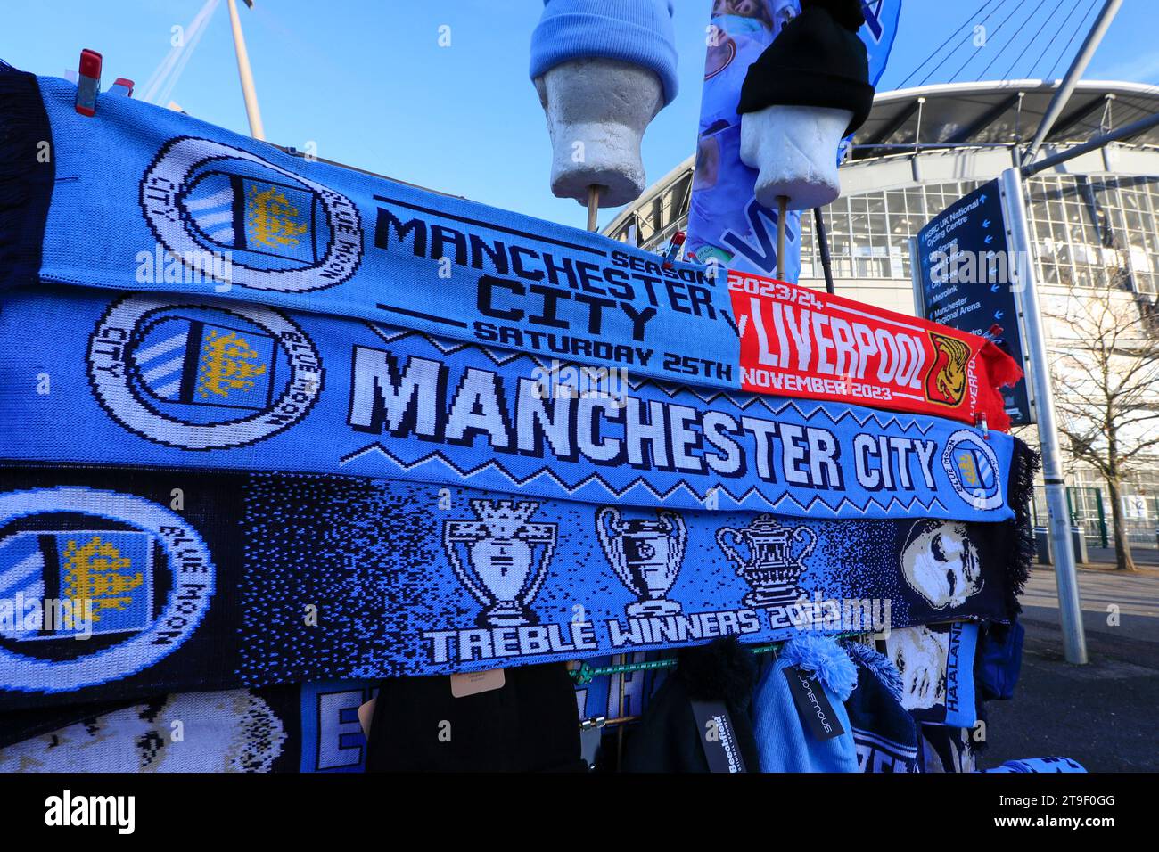 Manchester city premier league scarves hi-res stock photography