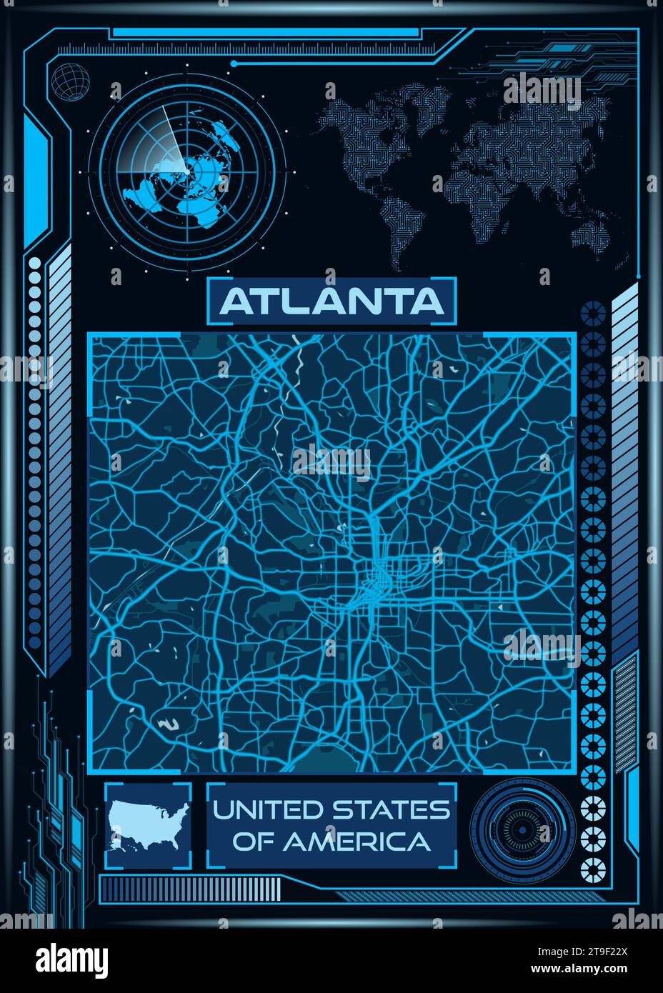 An illustration of an aerial map of Atlanta, Georgia, USA Stock Photo