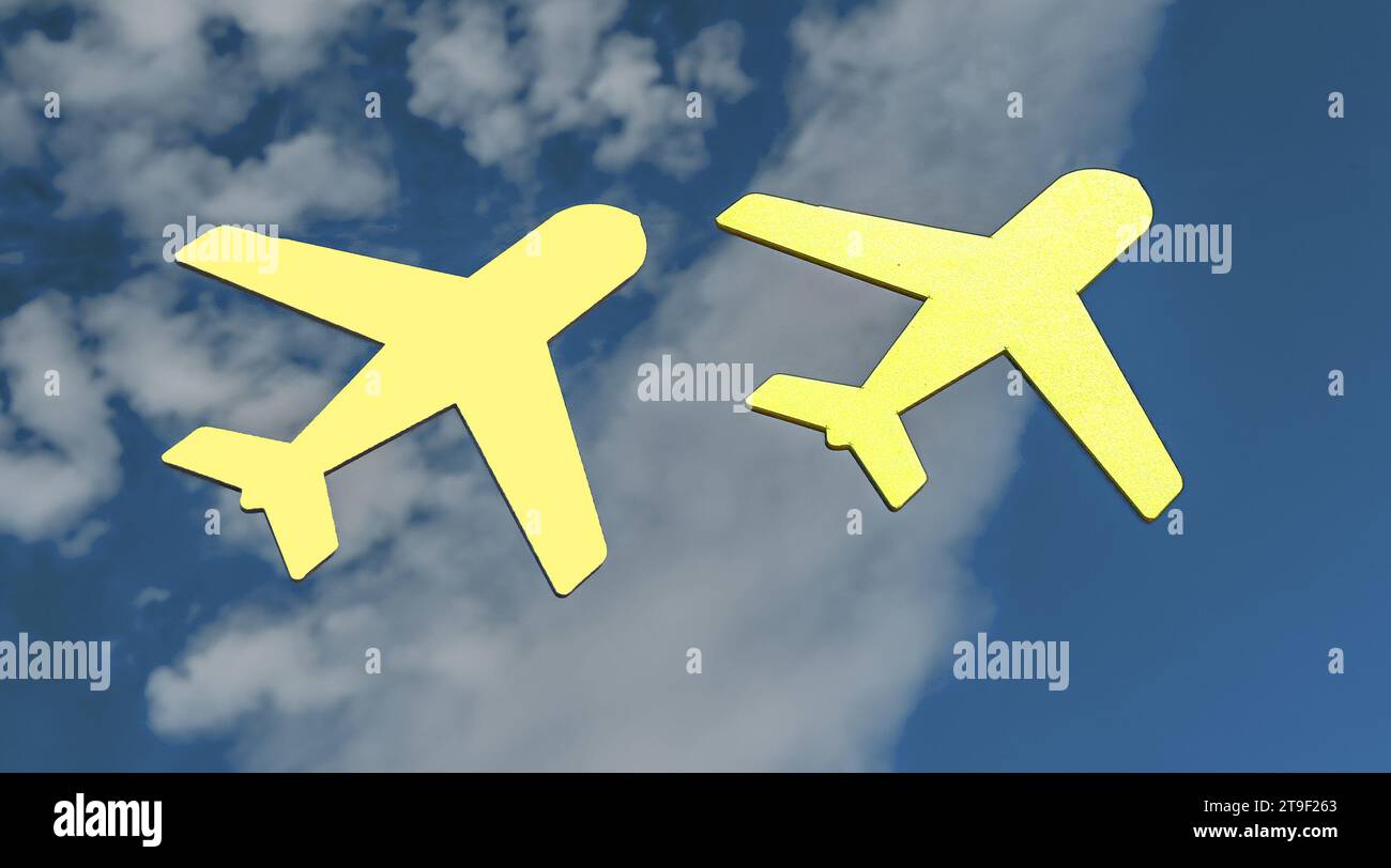 Airplane toys in cloudy sky, air planes Stock Photo