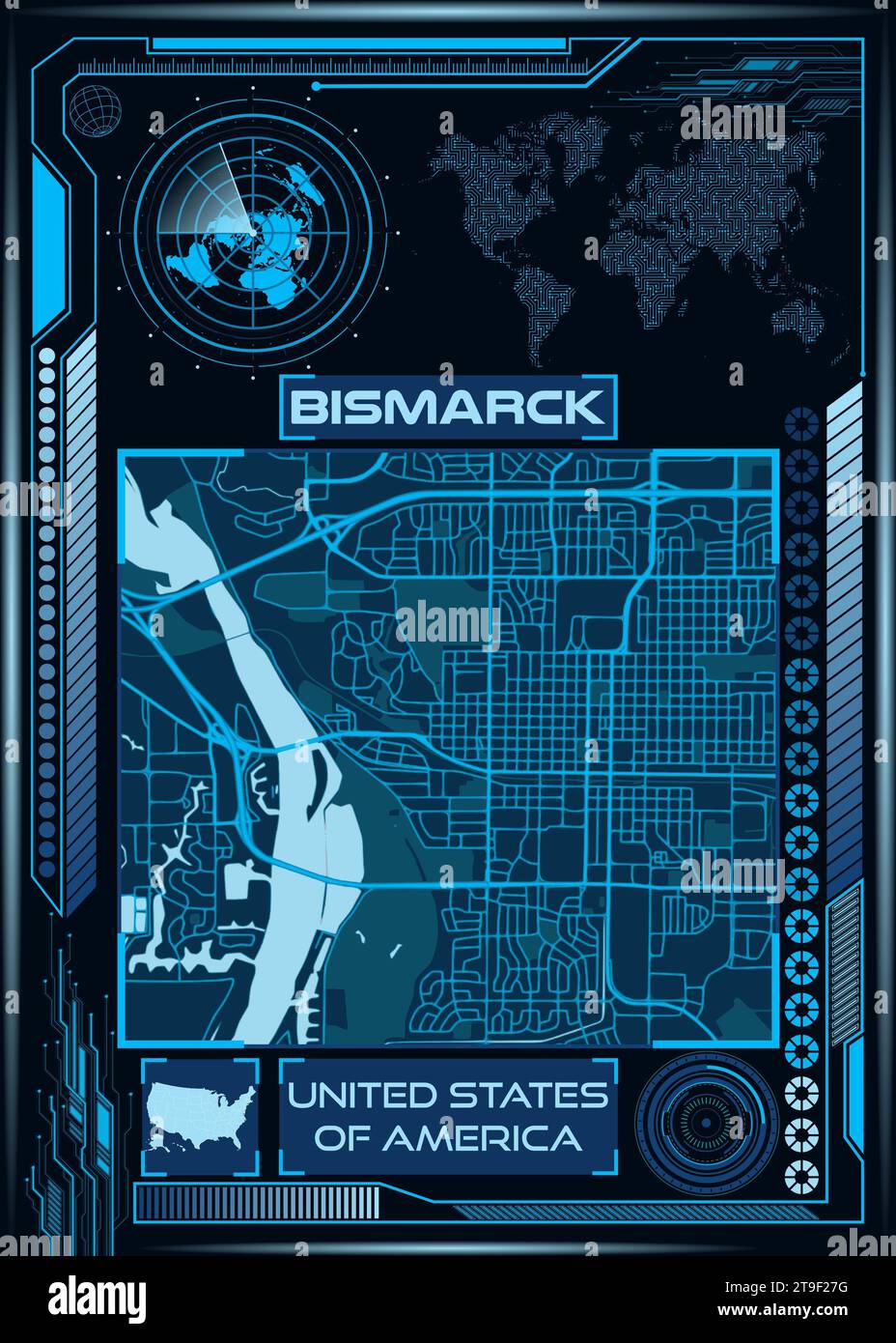 An illustration of an aerial map of Bismarck, North Dakota Stock Photo Alamy