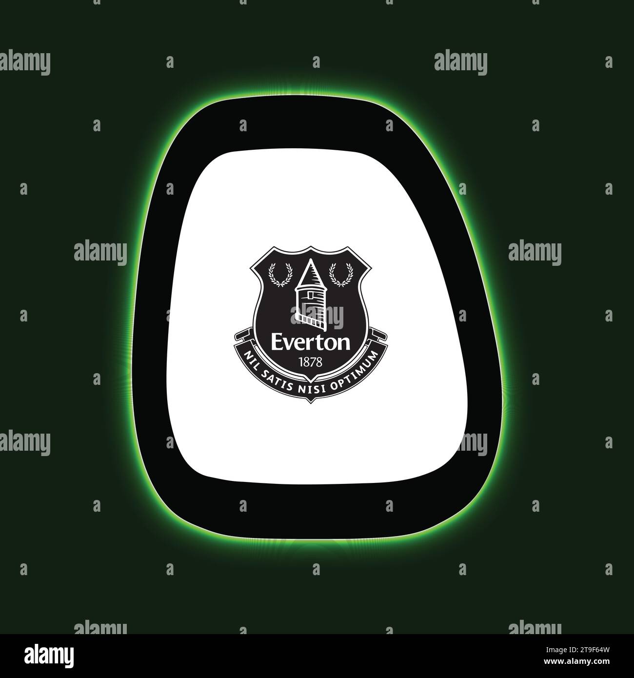 Everton FC Logo Neon Light Board View Green Background, English professional football club