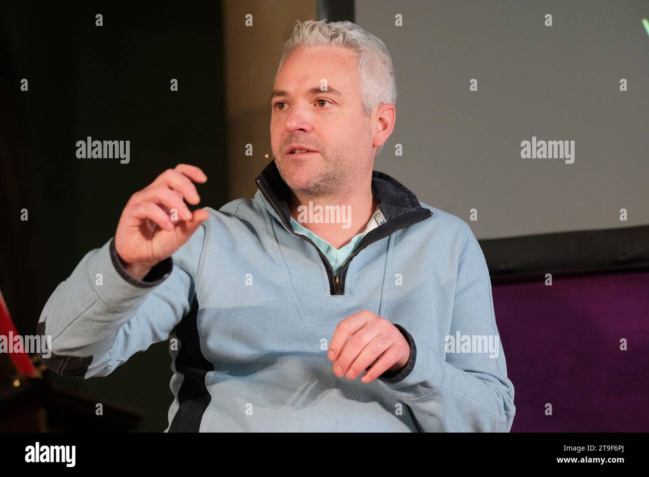 Hay Festival Winter Weekend, Hay on Wye, Powys, Wales, UK – Saturday 25th November 2023 – Gelf Alderson chef and author talks about his new book River Cottage Great Roasts - Photo Steven May / Alamy Live News Stock Photo