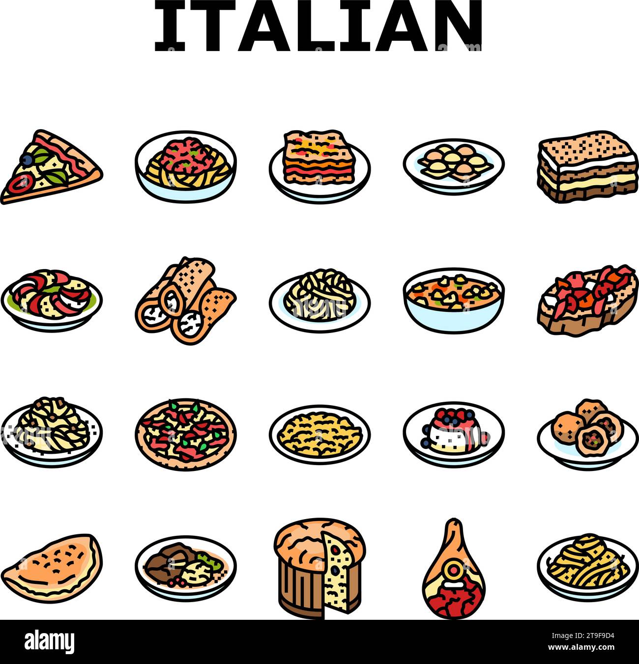 italian cuisine food pasta icons set vector Stock Vector Image & Art ...