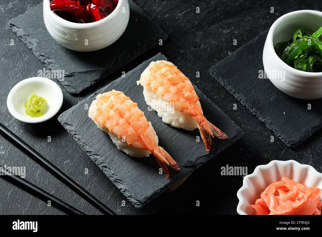 Ebi Nigiri Sushi or Shrimp Nigirizushi, Cooked Japanese Rice, Kome