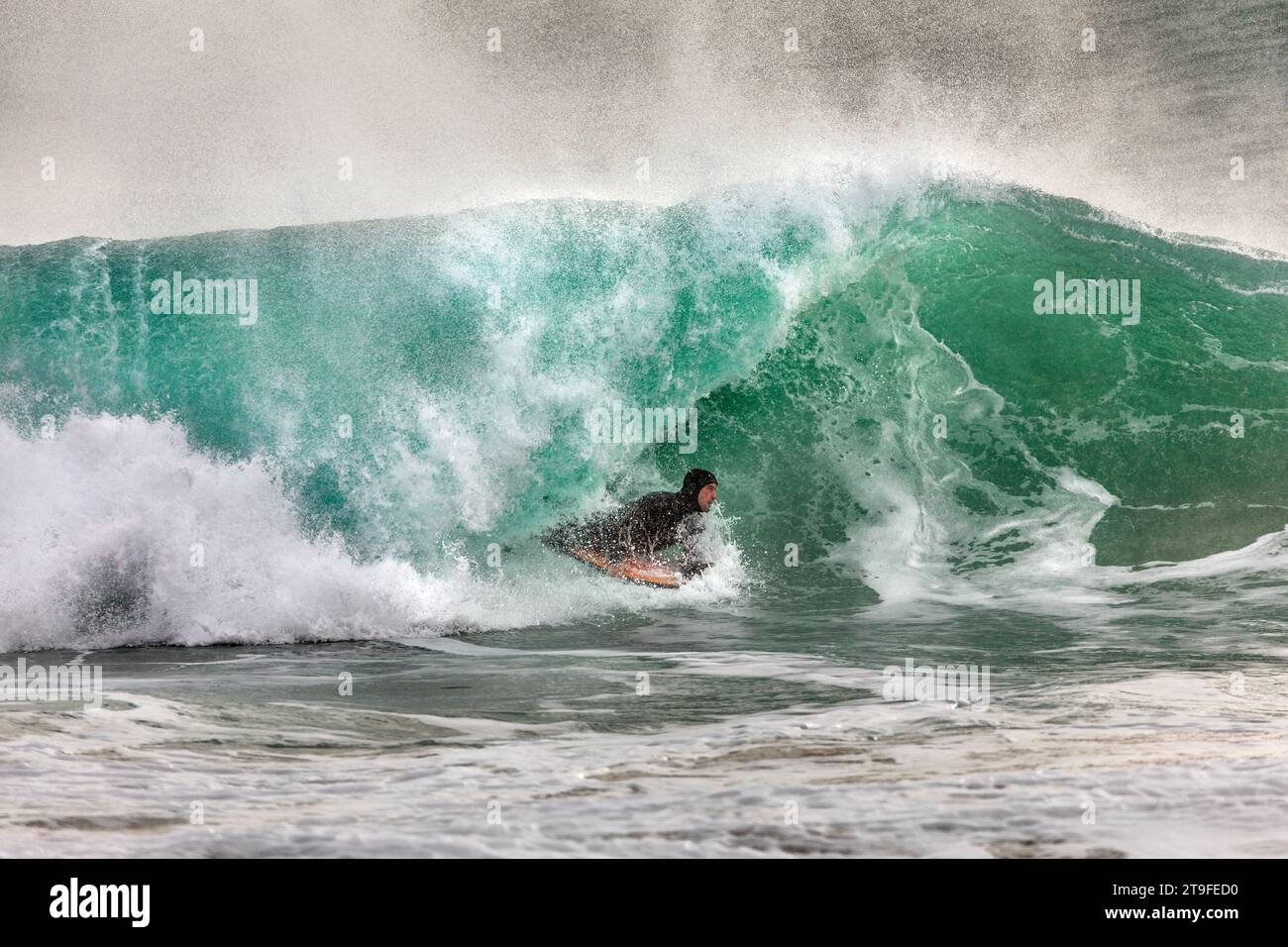 Body Boarding; Porthcurno; Cornwall; UK Stock Photo