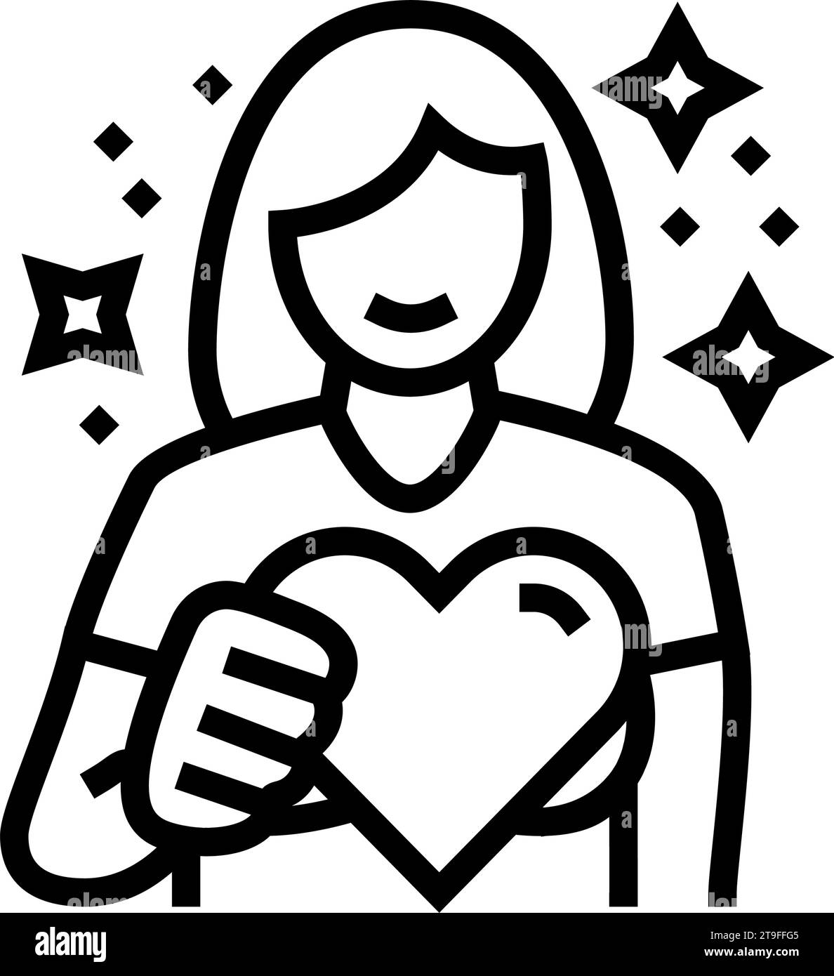 woman holding heart line icon vector illustration Stock Vector Image ...