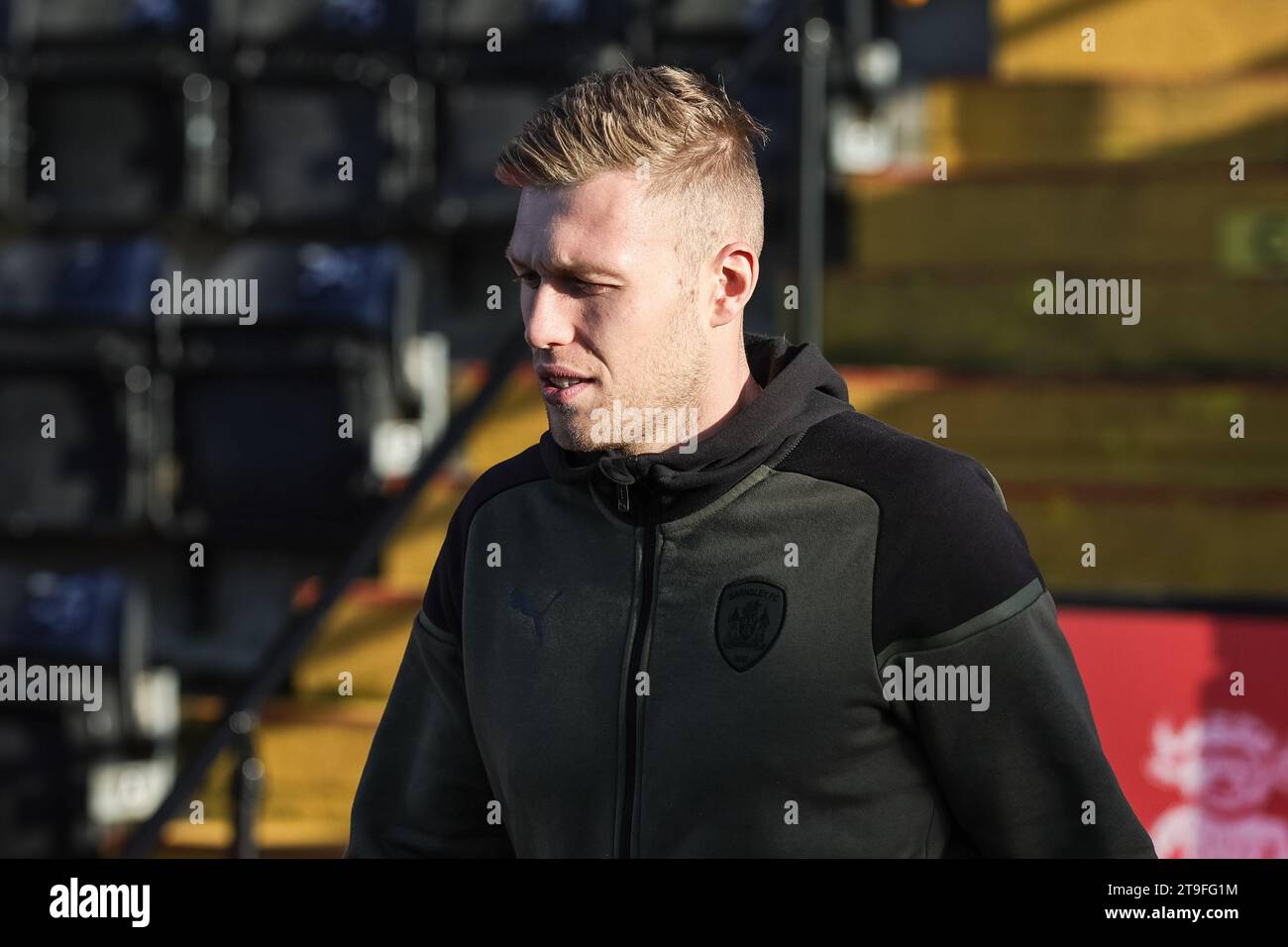 Lincoln, UK. 25th Nov, 2023. Sam Cosgrove #9 of Barnsley arrives during the Sky Bet League 1 match Lincoln City vs Barnsley at Gelder Group Sincil Bank Stadium, Lincoln, United Kingdom, 25th November 2023 (Photo by Mark Cosgrove/News Images) in Lincoln, United Kingdom on 11/25/2023. (Photo by Mark Cosgrove/News Images/Sipa USA) Credit: Sipa USA/Alamy Live News Stock Photo