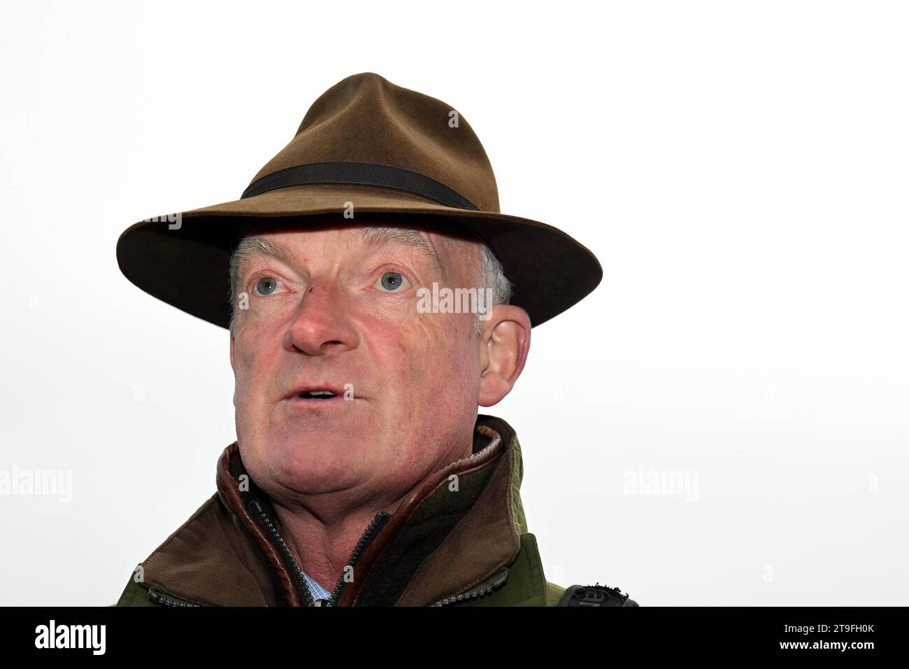 Trainer Willie Mullins after seeing Gaelic Warrior and jockey Paul Townend (not pictured) win the Conway Piling Beginners Chase during day one of the Punchestown Winter Festival at Punchestown Racecourse. Picture date: Saturday November 25, 2023. Stock Photo