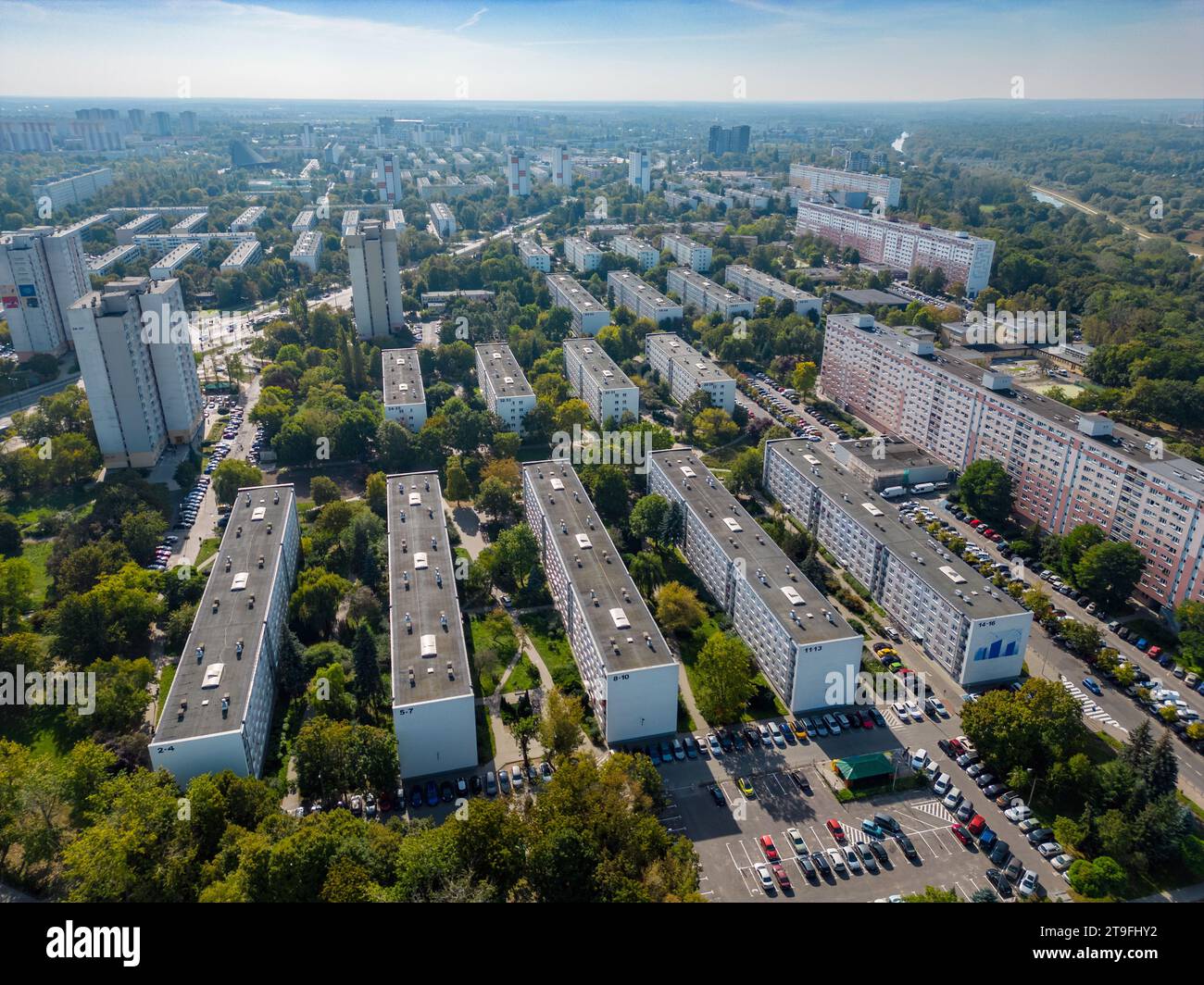 Aerial landscape of Piastowskie housing project, Poznan Stock Photo