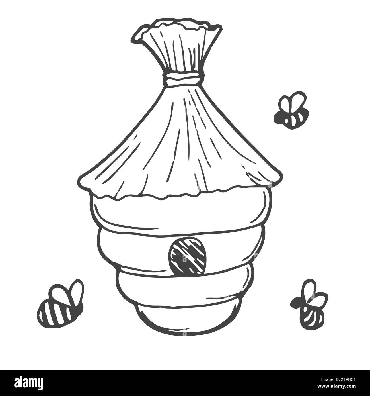 hand drawn bee hive in doodle style. natural bee honey. Vector