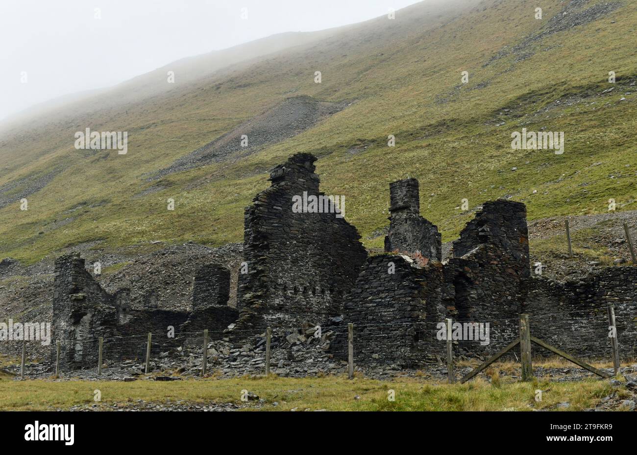 Abandoned Building on the levels and away from the road at Cwmystwyth in Ceredigion Mid Wales with amazing remaining architecture mines closed 1950 Stock Photo