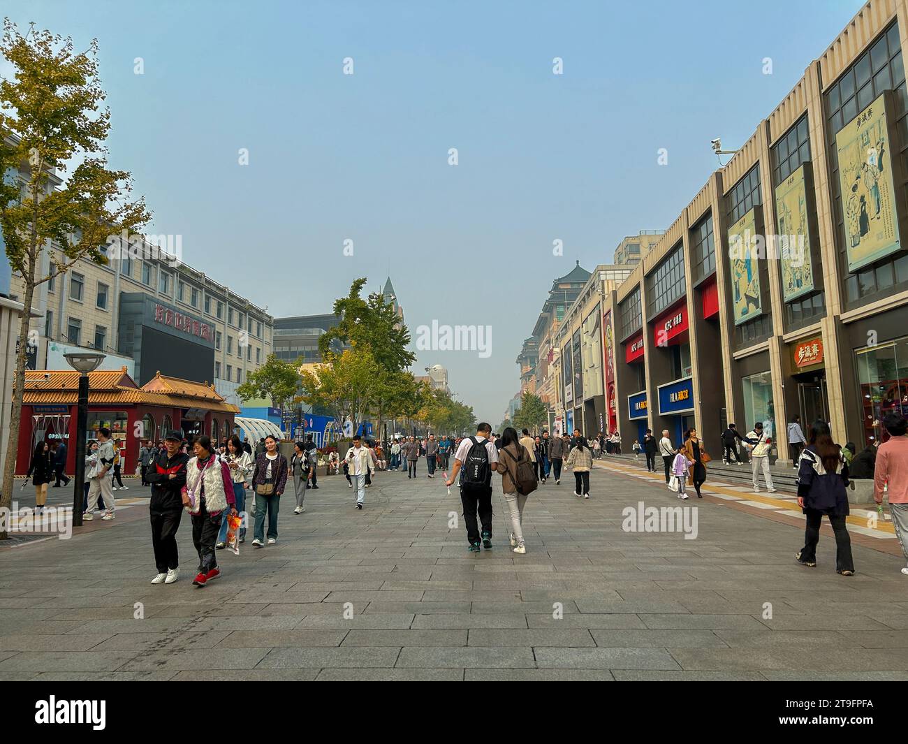 Beijing, China, Street Scene, Large Crowd of People, Walking, Shopping Street, Wangfujing St., Center City Stock Photo
