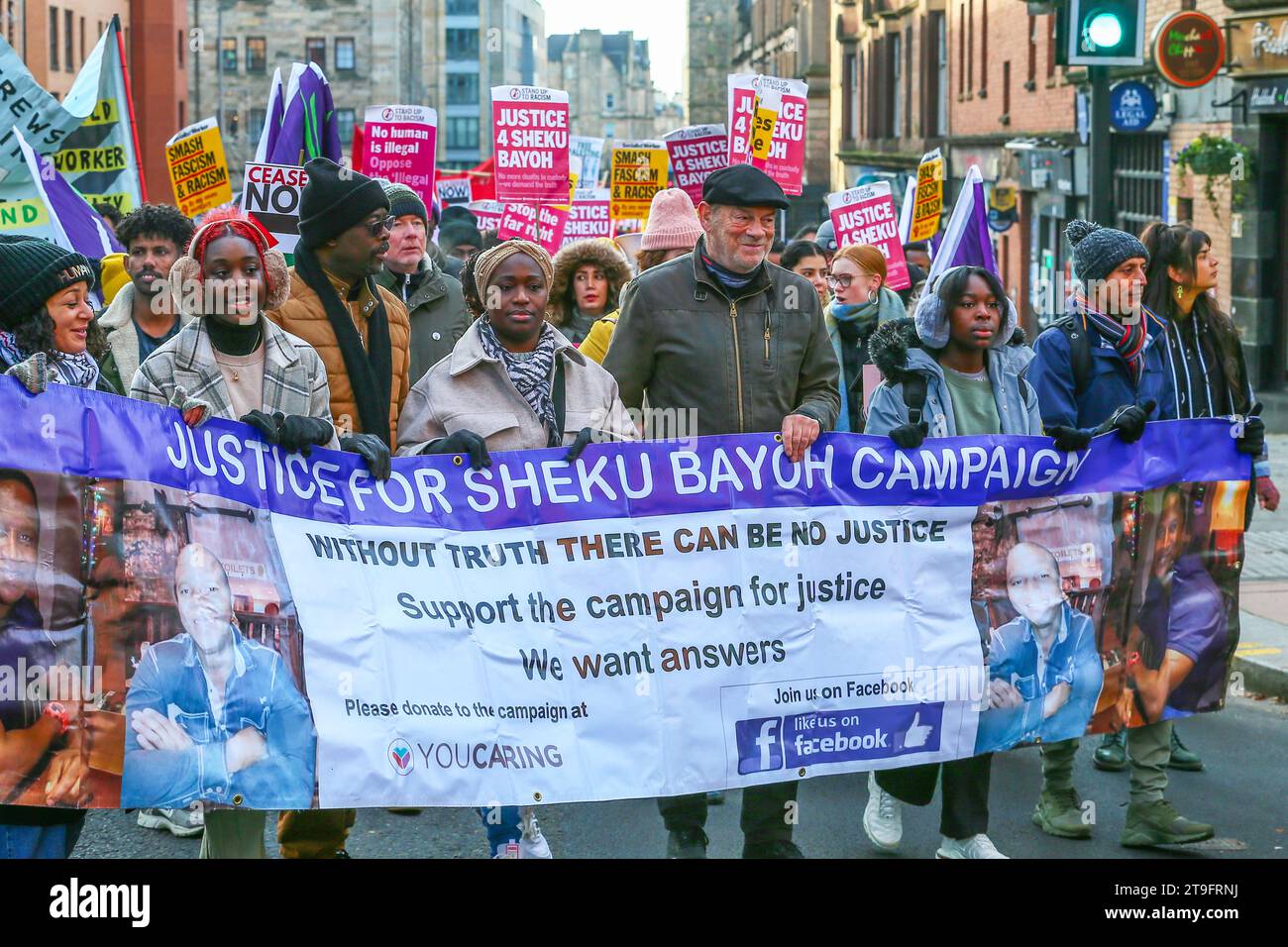 25 Nov 23. Glasgow, UK. The Scottish Trades Union Congress' (STUC) annual St Andrew's Day Parade took place through Glasgow city centre with a collection of differing left wing, socialist and political groups. The parade, by custom, is held annually on the last Saturday in November. ANAS SARWAR, MSP, leader of the Scottish Labour Party took part and led the parade. Credit: Findlay/Alamy Live News Stock Photo
