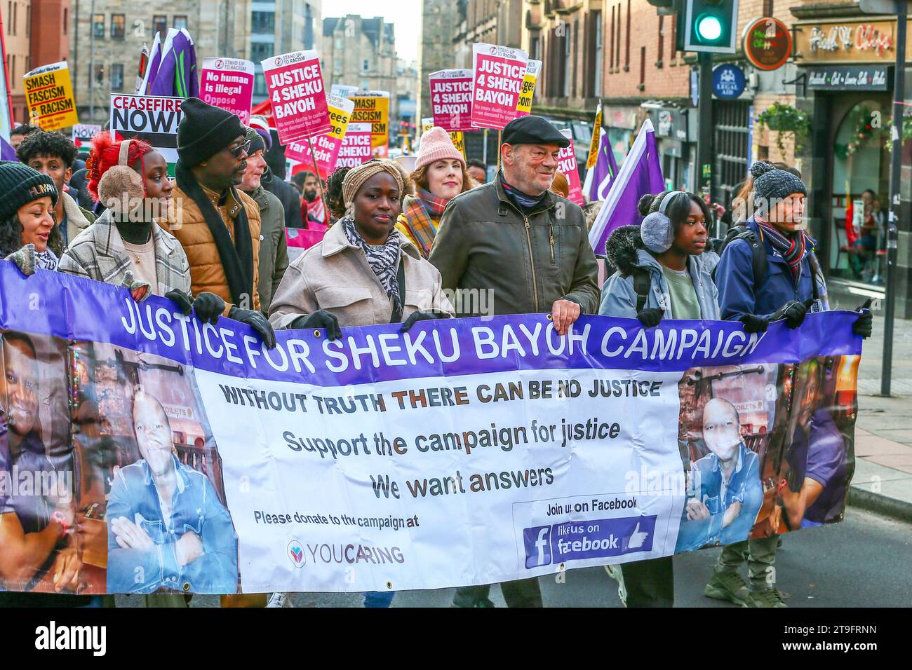 25 Nov 23. Glasgow, UK. The Scottish Trades Union Congress' (STUC) annual St Andrew's Day Parade took place through Glasgow city centre with a collection of differing left wing, socialist and political groups. The parade, by custom, is held annually on the last Saturday in November. ANAS SARWAR, MSP, leader of the Scottish Labour Party took part and led the parade. Credit: Findlay/Alamy Live News Stock Photo